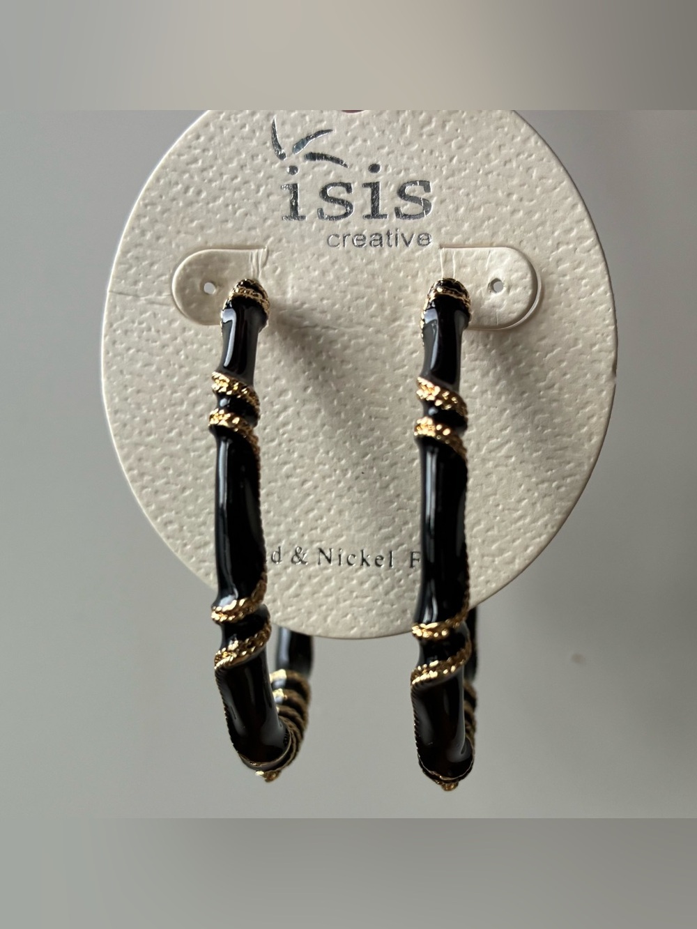 Black and Gold Twisted Hoop Earrings, NEW!
